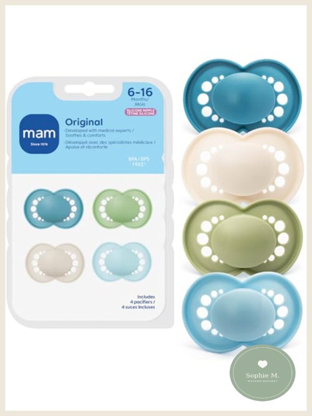 Baby Pacifier 6-16 Months Skin Soft Silicone Symmetrical Nipple 4 Pack